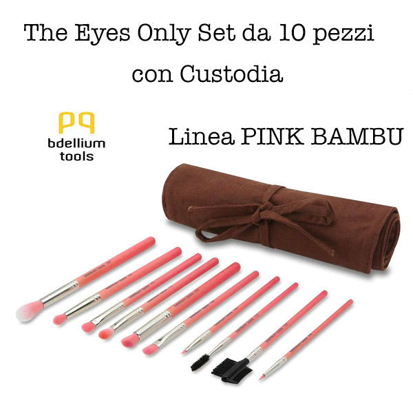 Pink Bambu Eyes Only 10 pc brush set with Roll-Up Pouch