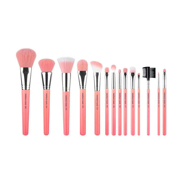Pink Bambu Complete 14 pc brush set with Roll-Up Pouch