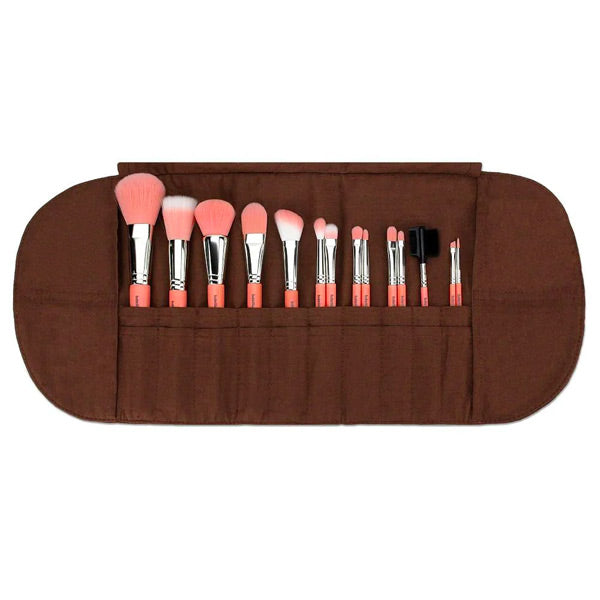Pink Bambu Complete 14 pc brush set with Roll-Up Pouch
