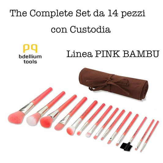 Pink Bambu Complete 14 pc brush set with Roll-Up Pouch