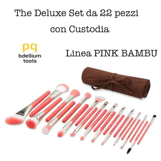 Pink Bambu Deluxe 22 pc brush set with Roll-Up Pouch